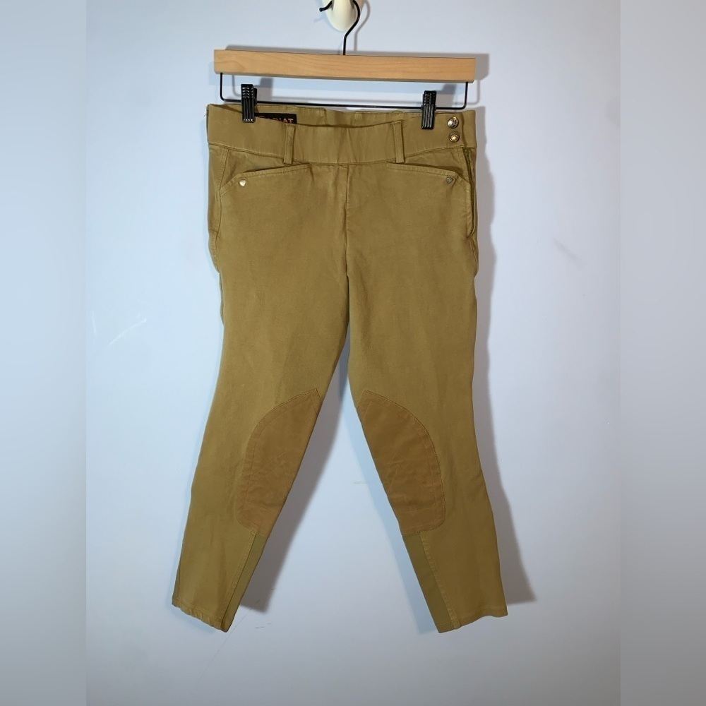 Ariat size 26R cotton riding breeches faux suede grip knee patches tan khaki